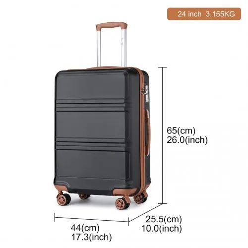 Kono ABS 24 Inch Sculpted Horizontal Design Suitcase - Black And Brown | Durable & Stylish Travel Luggage