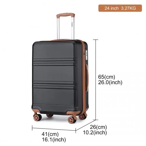 Kono ABS 24 Inch Sculpted Horizontal Design Suitcase - Black And Brown | Durable & Stylish Travel Luggage