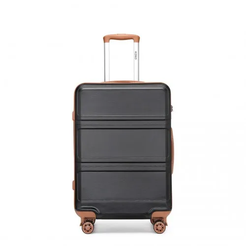 Kono ABS 24 Inch Sculpted Horizontal Design Suitcase - Black And Brown | Durable & Stylish Travel Luggage