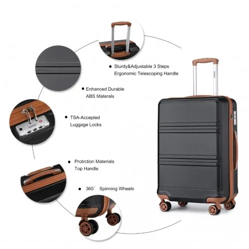 Kono ABS 24 Inch Sculpted Horizontal Design Suitcase - Black And Brown | Durable & Stylish Travel Luggage