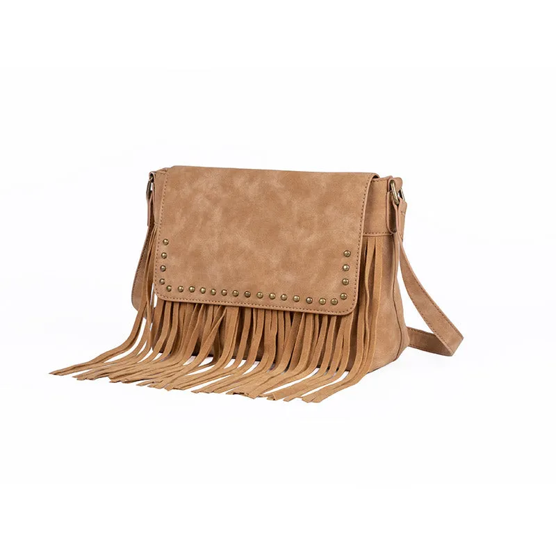 Ladies Vegan Leather Fringe Crossbody Bag Boho Shoulder Purses For Women