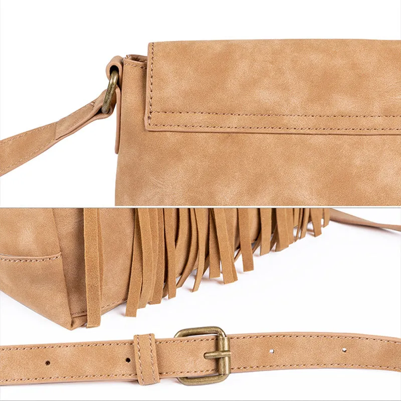 Ladies Vegan Leather Fringe Crossbody Bag Boho Shoulder Purses For Women