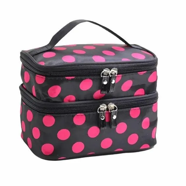 Large Capacity Travel Makeup & Toiletries Organizer - Double Layer Zipper Cosmetic Bag