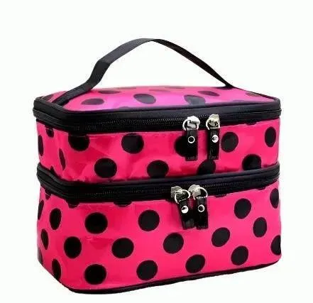 Large Capacity Travel Makeup & Toiletries Organizer - Double Layer Zipper Cosmetic Bag