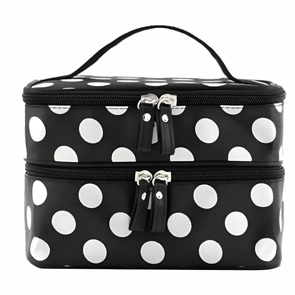 Large Capacity Travel Makeup & Toiletries Organizer - Double Layer Zipper Cosmetic Bag