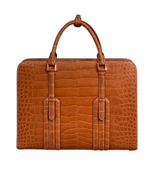 Large Genuine  Crocodile Briefcase, Luxury Crocodile Business Bag for Men Tan