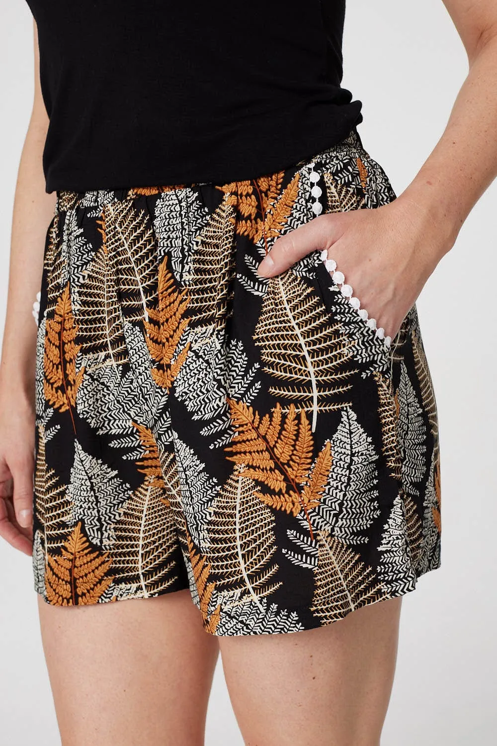 Leaf Print High Waist Shorts