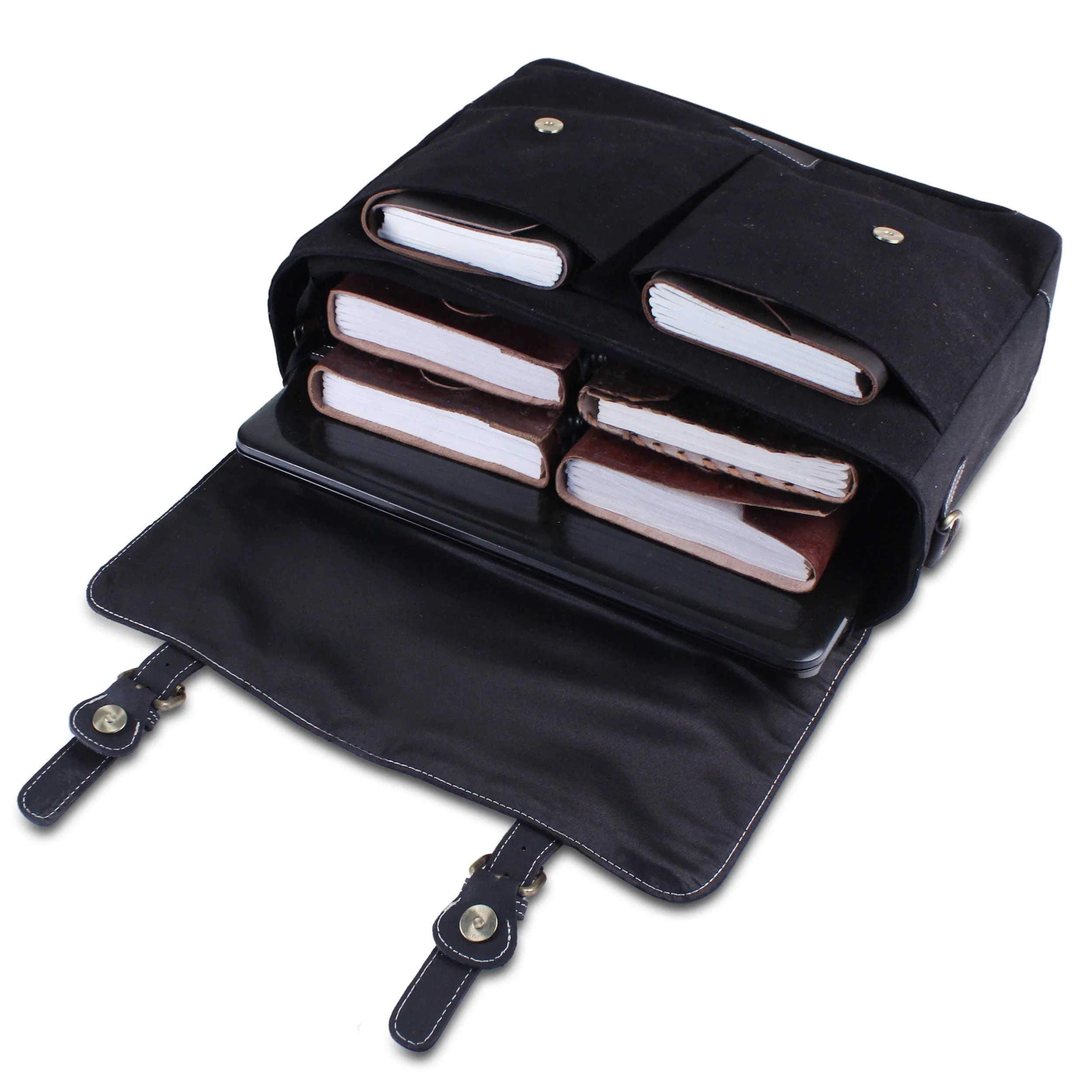 Leather Messenger Bag for Men 15.6" Laptop Satchel Briefcase Bag - Black