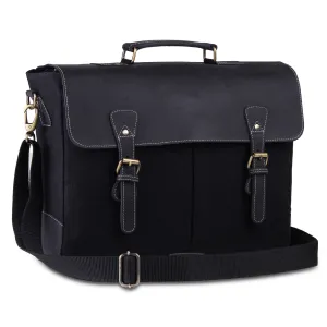 Leather Messenger Bag for Men 15.6" Laptop Satchel Briefcase Bag - Black