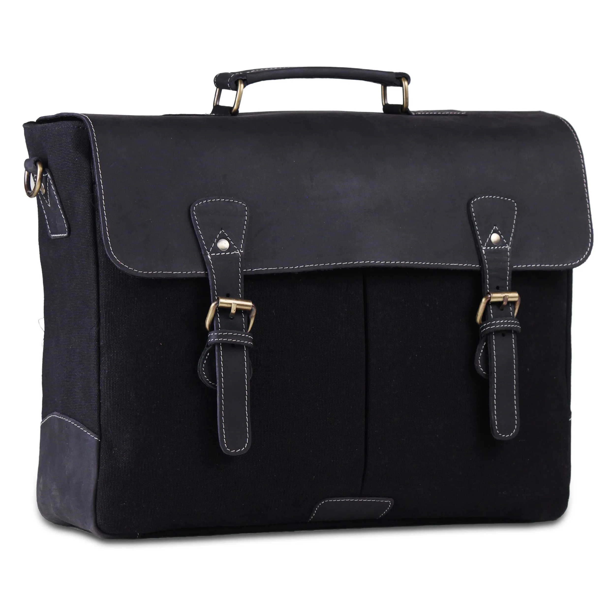 Leather Messenger Bag for Men 15.6" Laptop Satchel Briefcase Bag - Black