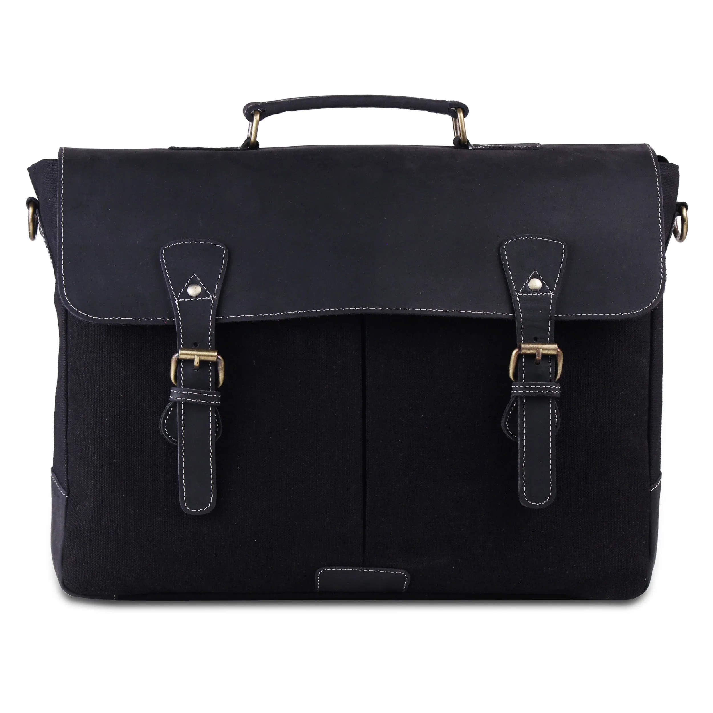 Leather Messenger Bag for Men 15.6" Laptop Satchel Briefcase Bag - Black