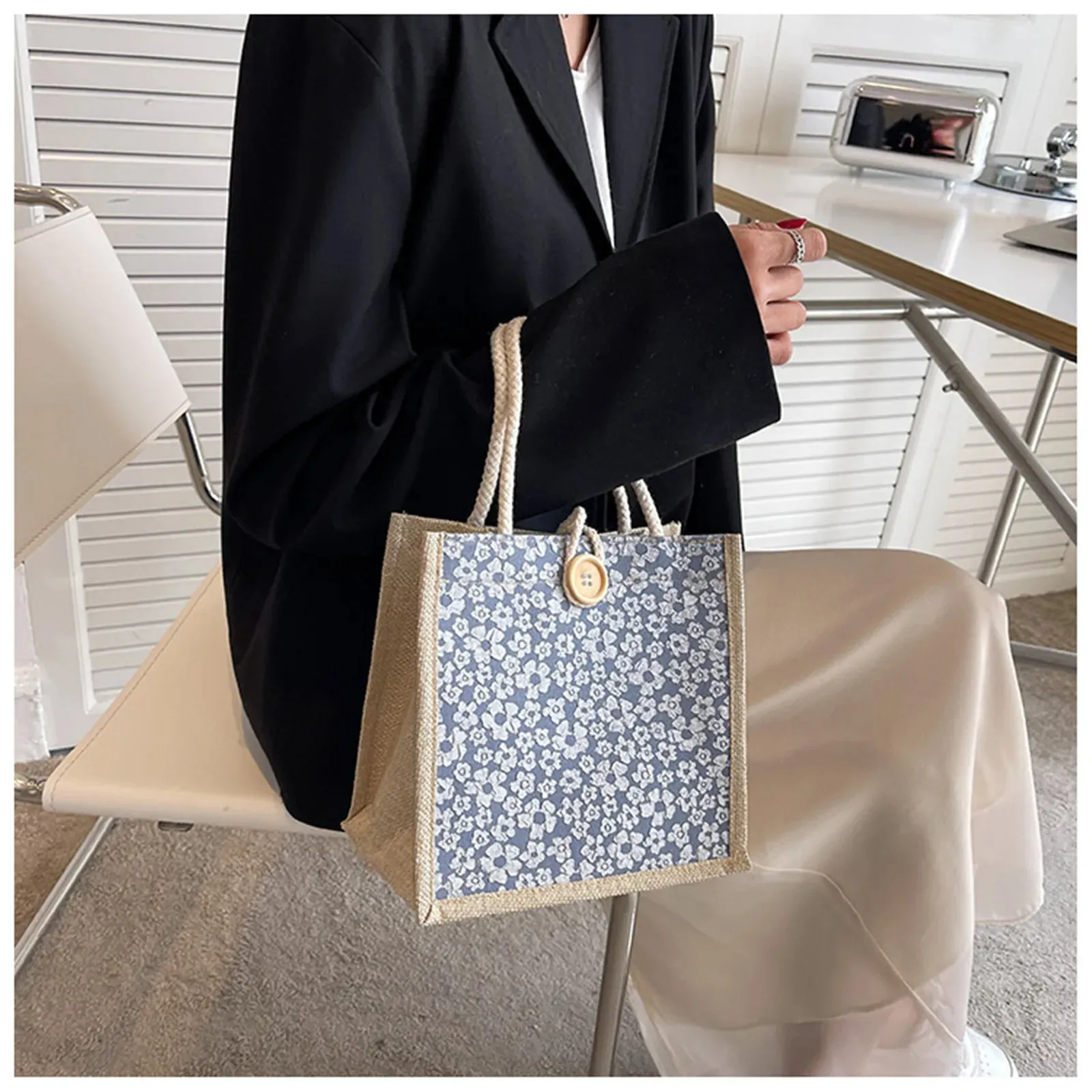 Lunch Bags for Women Linen Handbag Houndstooth Small Lunch Bag Food Storage Tote Bag Functional Portable Travel Picnic Outdoor