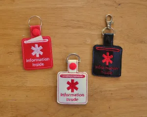 Medical Alert Keychain, Key Fob. Medical Information Inside.