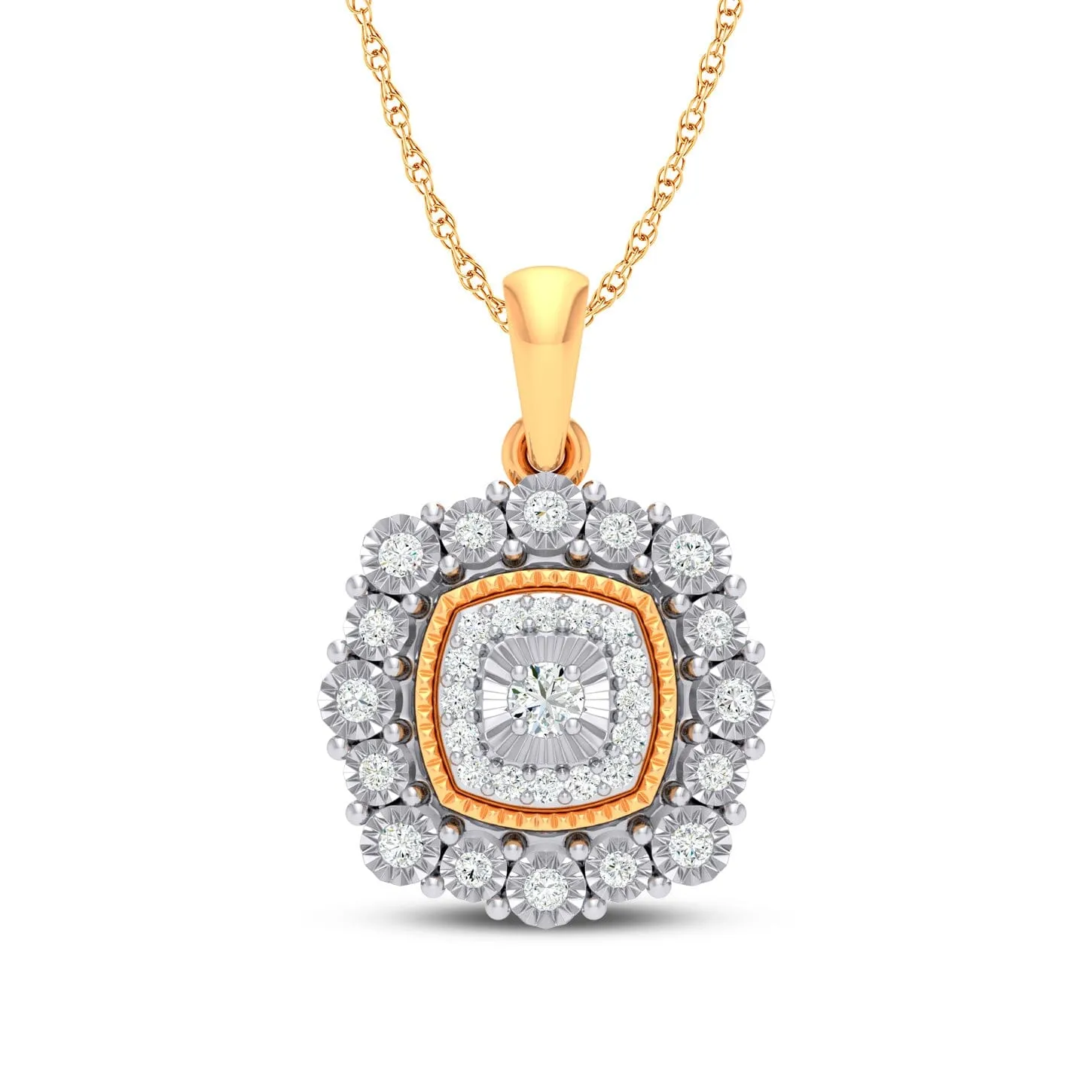 Meera Halo Square Look Stud Necklace with 0.15ct of Laboratory Grown Diamonds in 9ct Yellow Gold