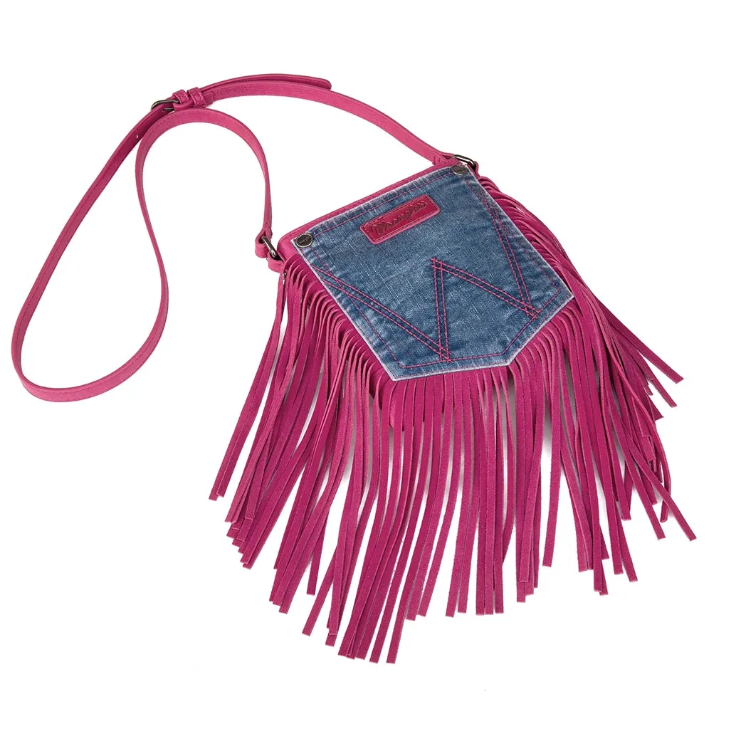 Montana West Wrangler Pink Fringe Denim Pocket Crossbody