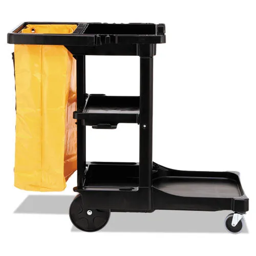 Multi-shelf Cleaning Cart, Plastic, 4 Shelves, 1 Bin, 20" X 45" X 38.25", Black