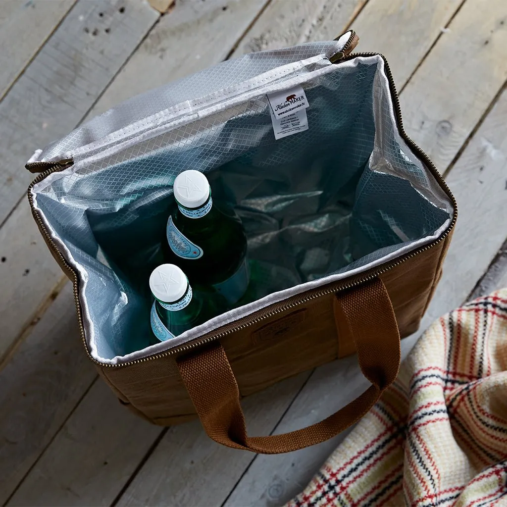 Navy Blue Waxed Canvas Cool Bag - Insulated For Hot Food Too