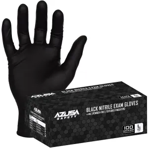 (ND4020) Disposable Gloves, 4-Mil Black Disposable Nitrile Exam Gloves, Powder-Free, Ambidextrous, Single-Use, Food Safe, Large, 1 Box (100 gloves)