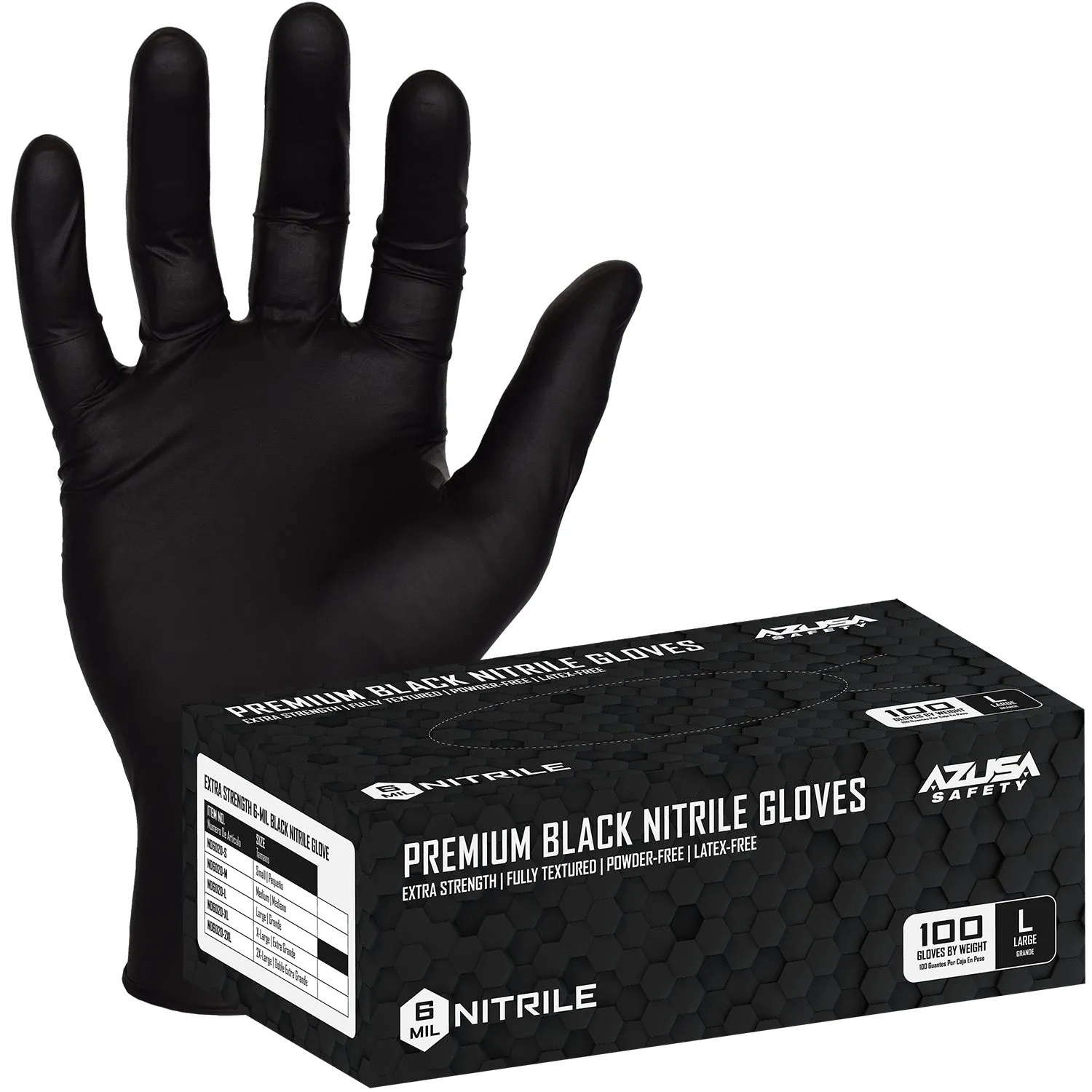 (ND6020) Disposable Gloves, 6-Mil Premium Black Disposable Nitrile Gloves, Powder-Free, Ambidextrous, Single-Use, Food Safe, Large, 1 Box (100 gloves)