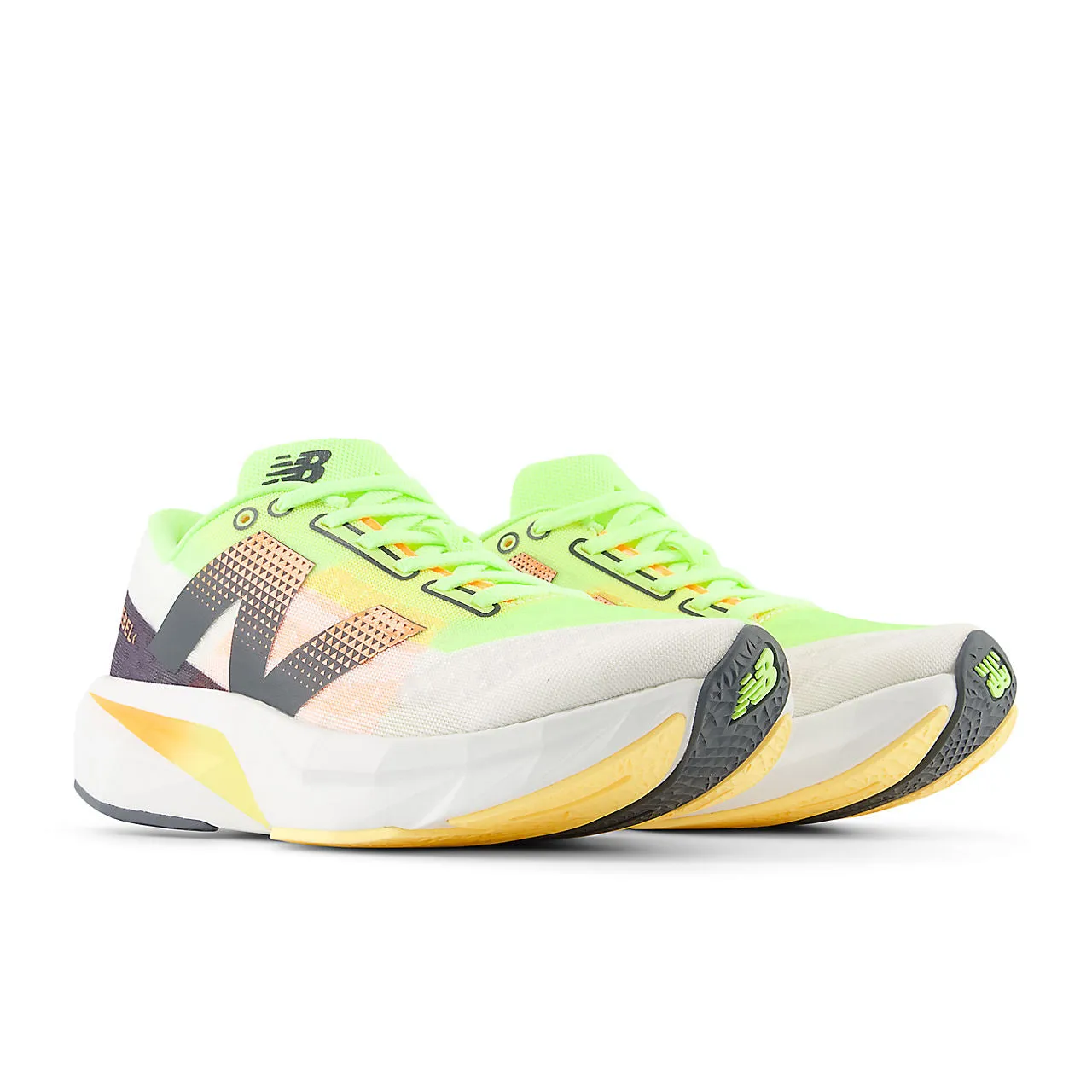 New Balance FuelCell Rebel v4 (Womens) - White/Bleached Lime Glo/Hot Mango