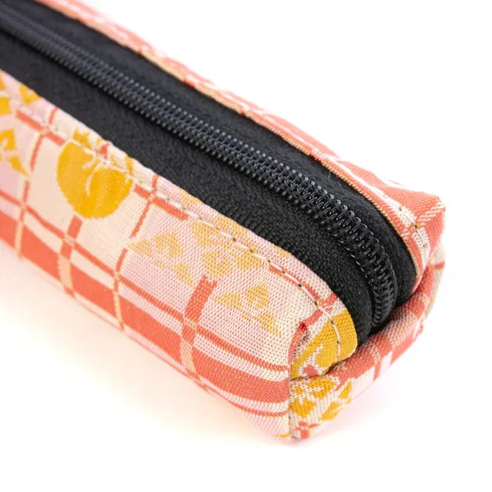 Nishijin-ori Pencil Case - Good-Luck Cat and Cross Stripes Pattern / Pink - ,  Made in Kyoto, Japan,  Japanese traditional craft pen case