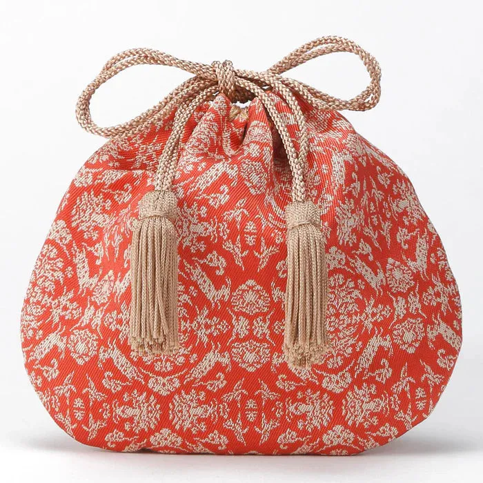 Nishijin-ori Small Drawstring Bag - Goat and Flower / Rose -,  Made in Kyoto, Japan,  Japanese traditional craft purse