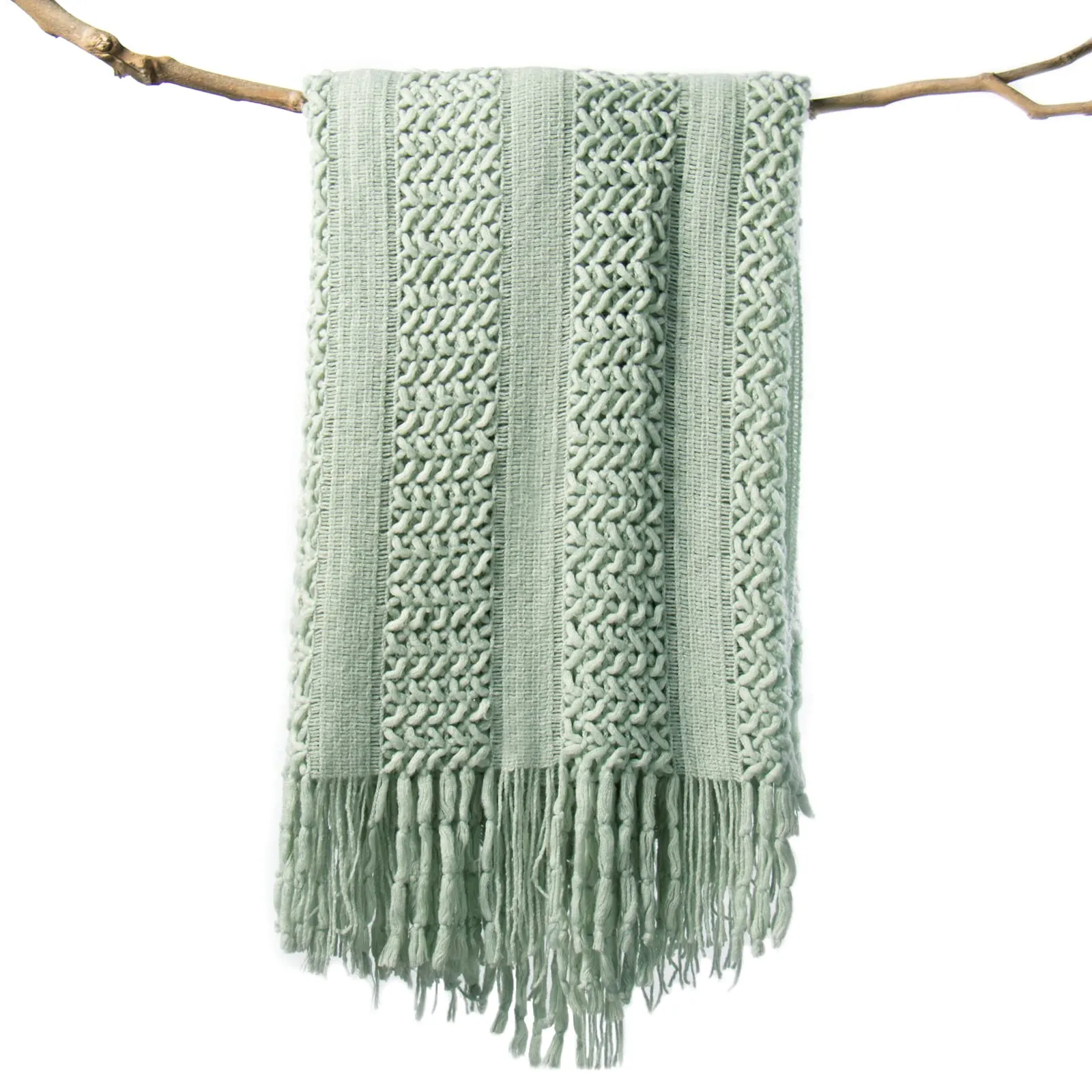 Openwork Woven Tassel Throw Blanket