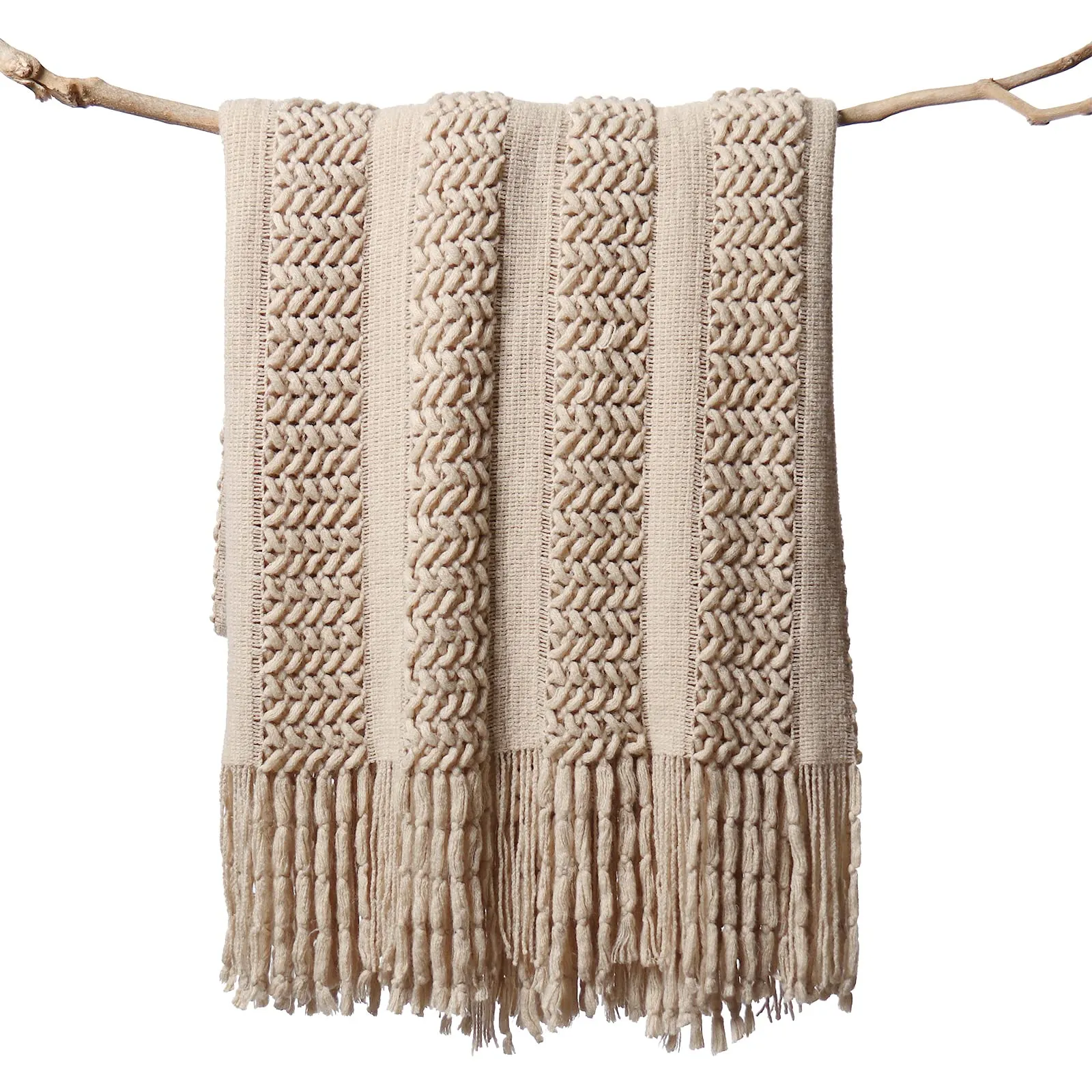 Openwork Woven Tassel Throw Blanket