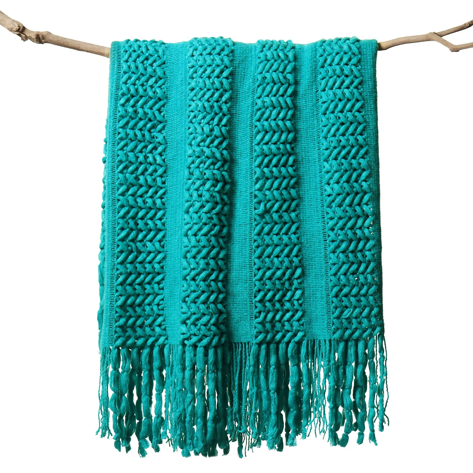 Openwork Woven Tassel Throw Blanket