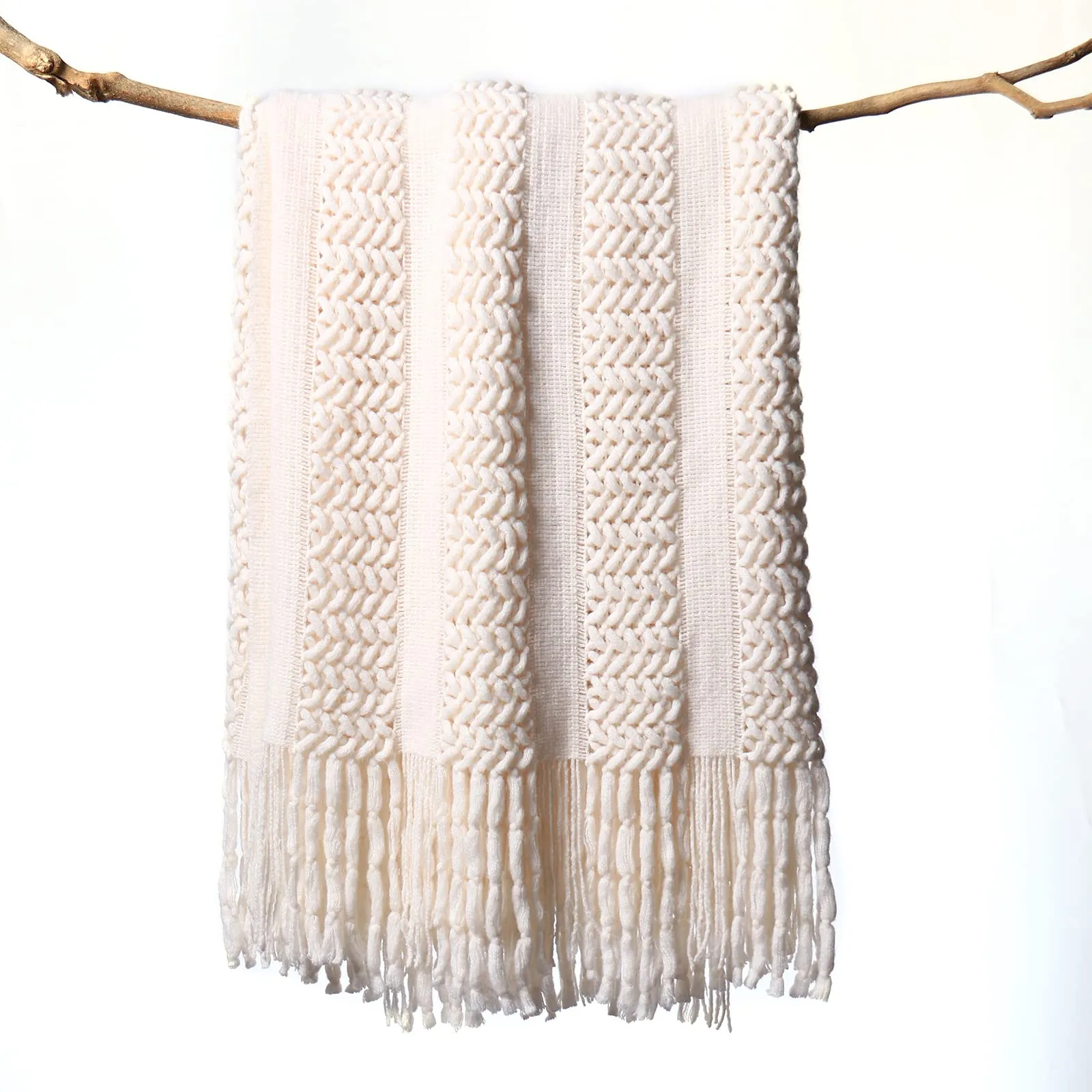 Openwork Woven Tassel Throw Blanket