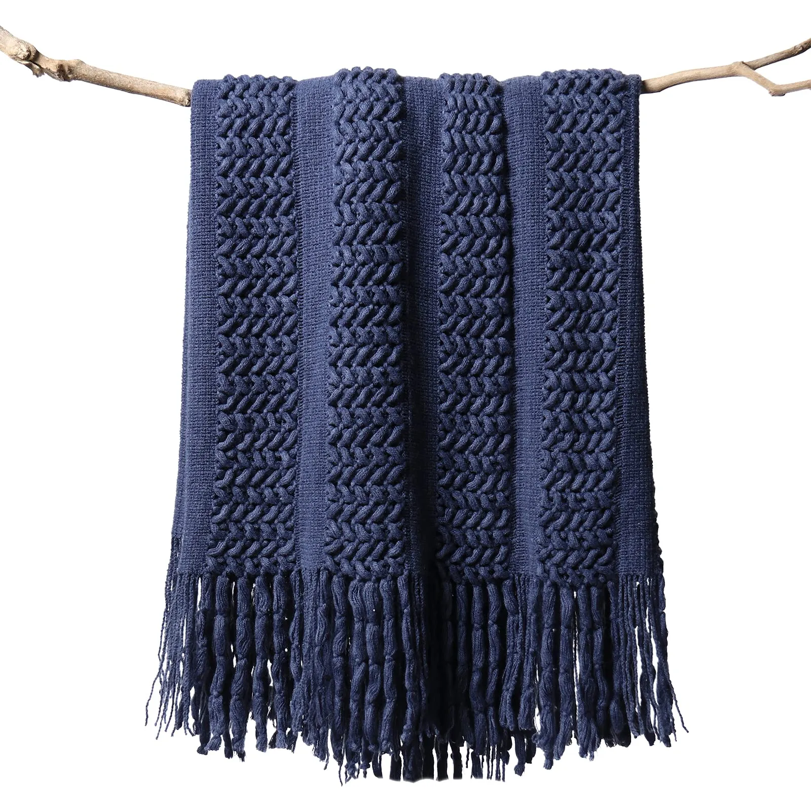 Openwork Woven Tassel Throw Blanket