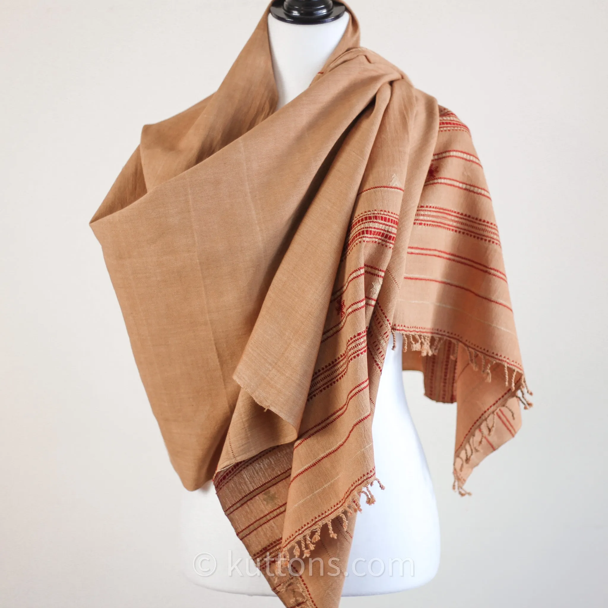 Organic Kala Cotton Scarf - Handwoven Wrap with Tassels | Brown, 23x74"