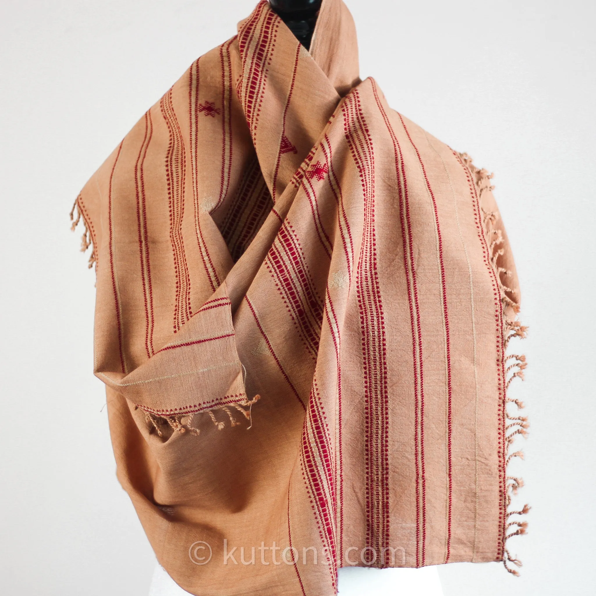 Organic Kala Cotton Scarf - Handwoven Wrap with Tassels | Brown, 23x74"