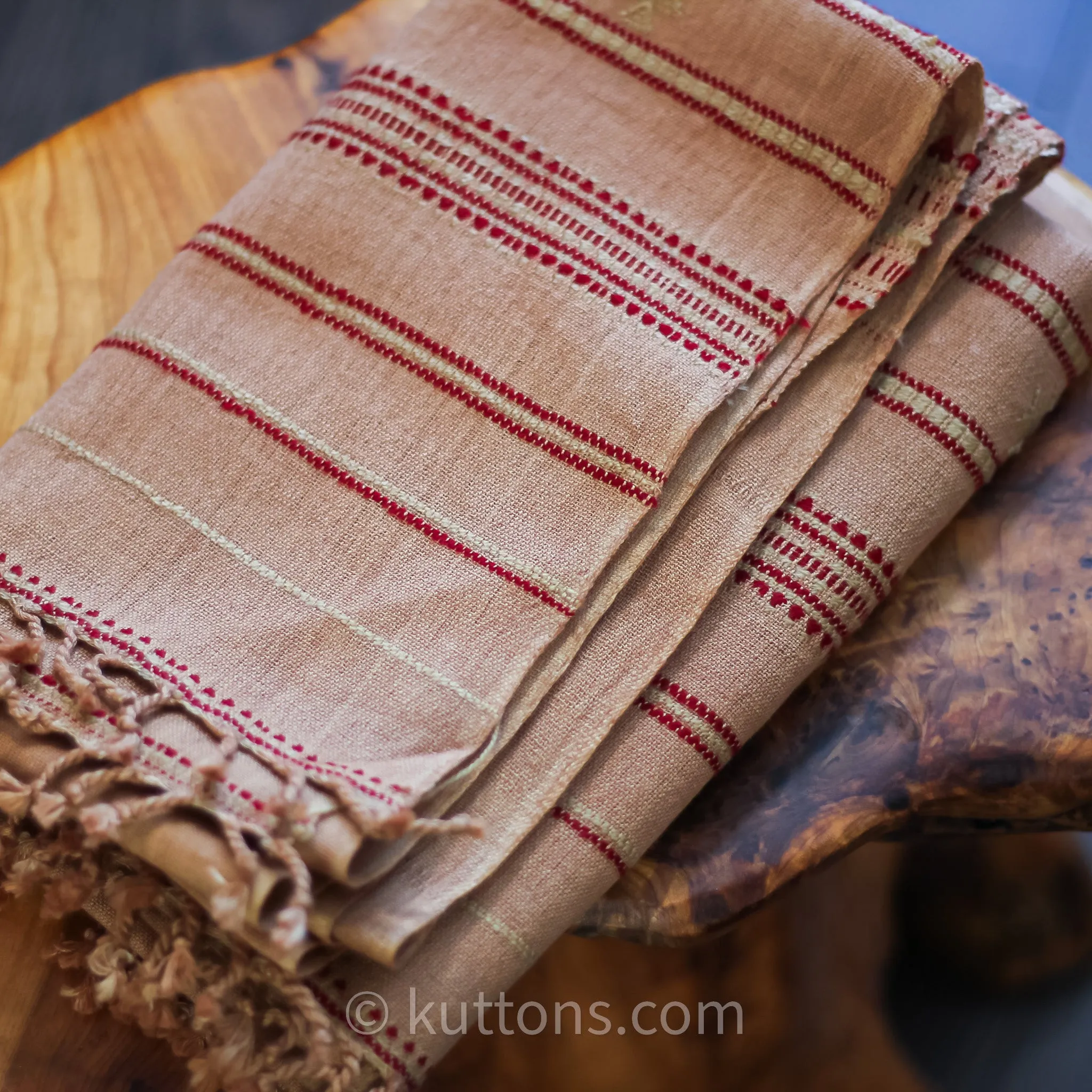 Organic Kala Cotton Scarf - Handwoven Wrap with Tassels | Brown, 23x74"