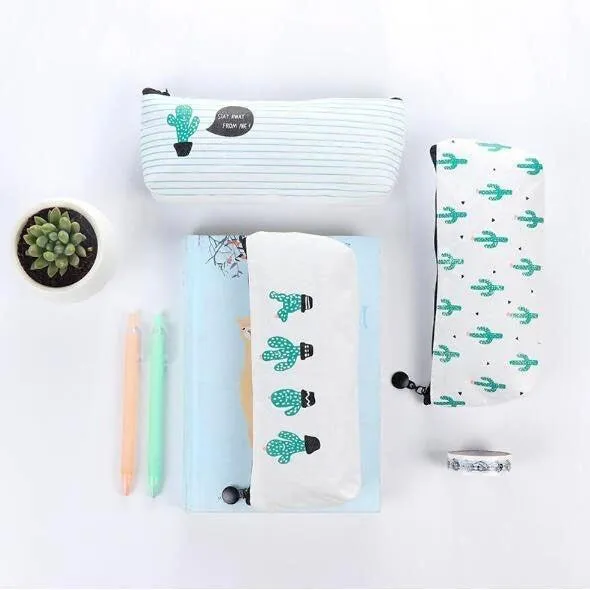 Original Korean Style Simple Hand-painted Cactus Pencil Case Storage Bag Cosmetic Bag NP-H7TGY-1