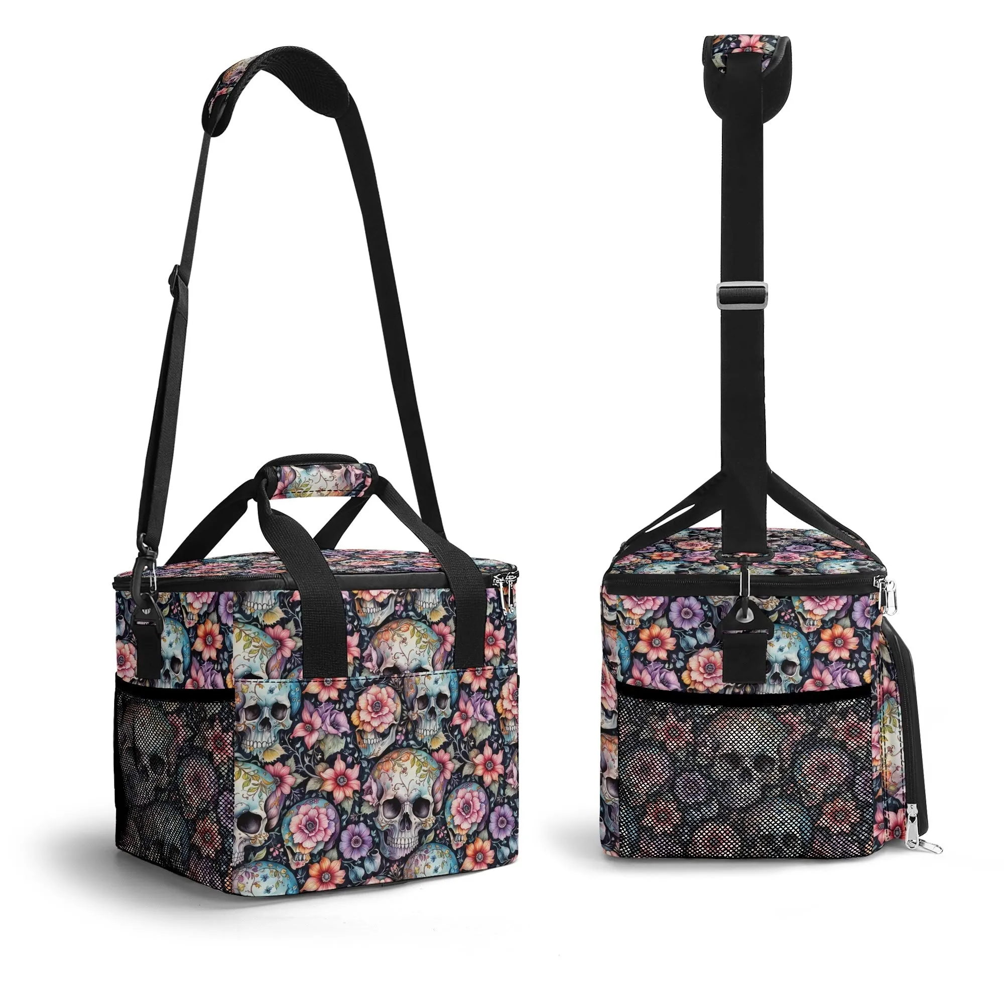 Pastel Floral and Skulls Insulated Leakproof Cooler Bag Lunch Box