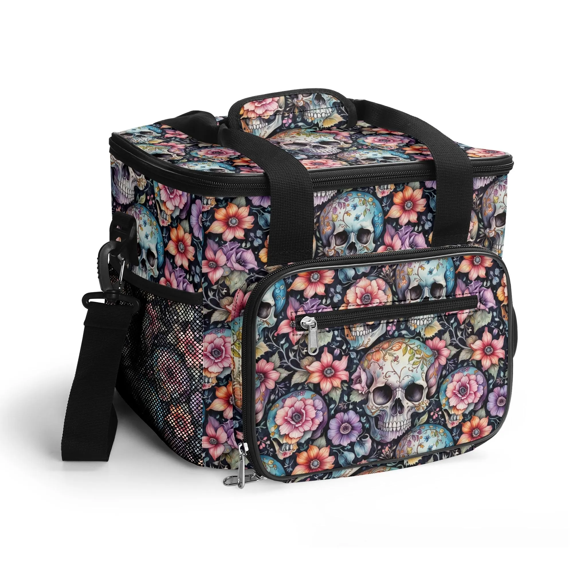 Pastel Floral and Skulls Insulated Leakproof Cooler Bag Lunch Box