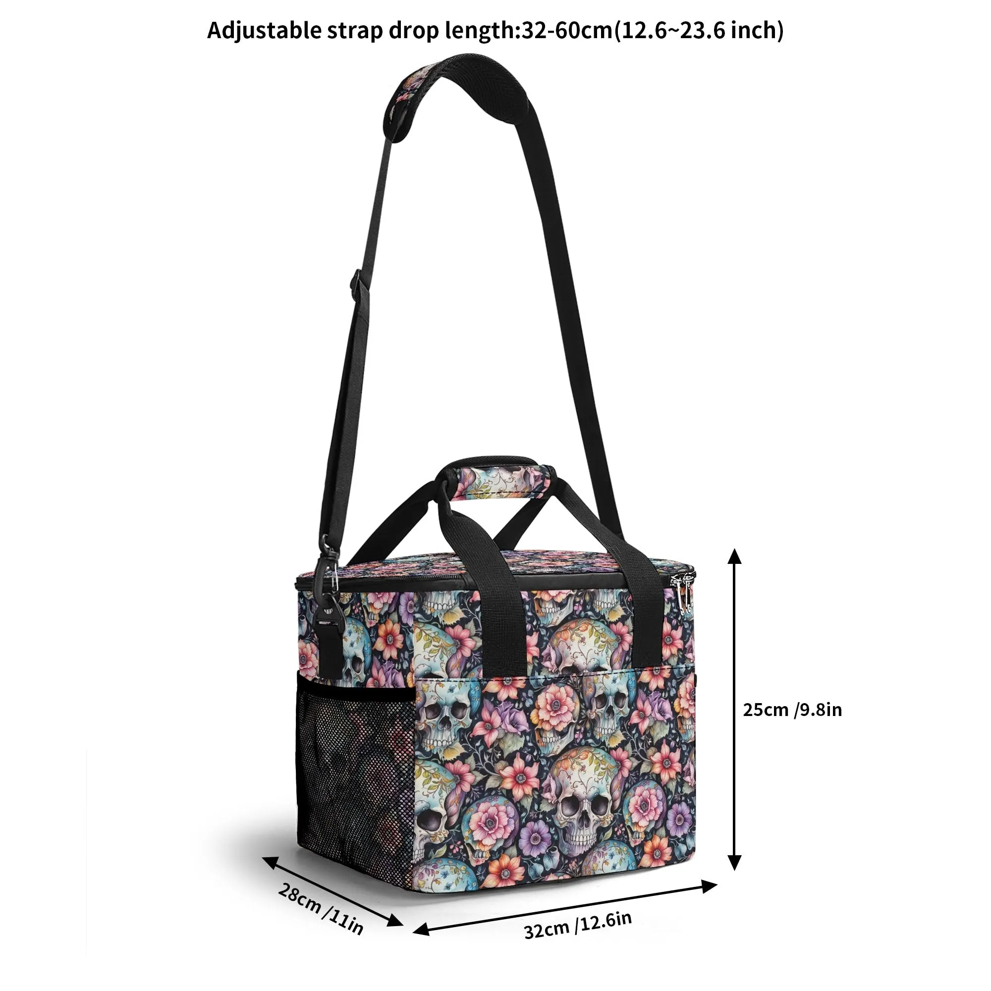 Pastel Floral and Skulls Insulated Leakproof Cooler Bag Lunch Box