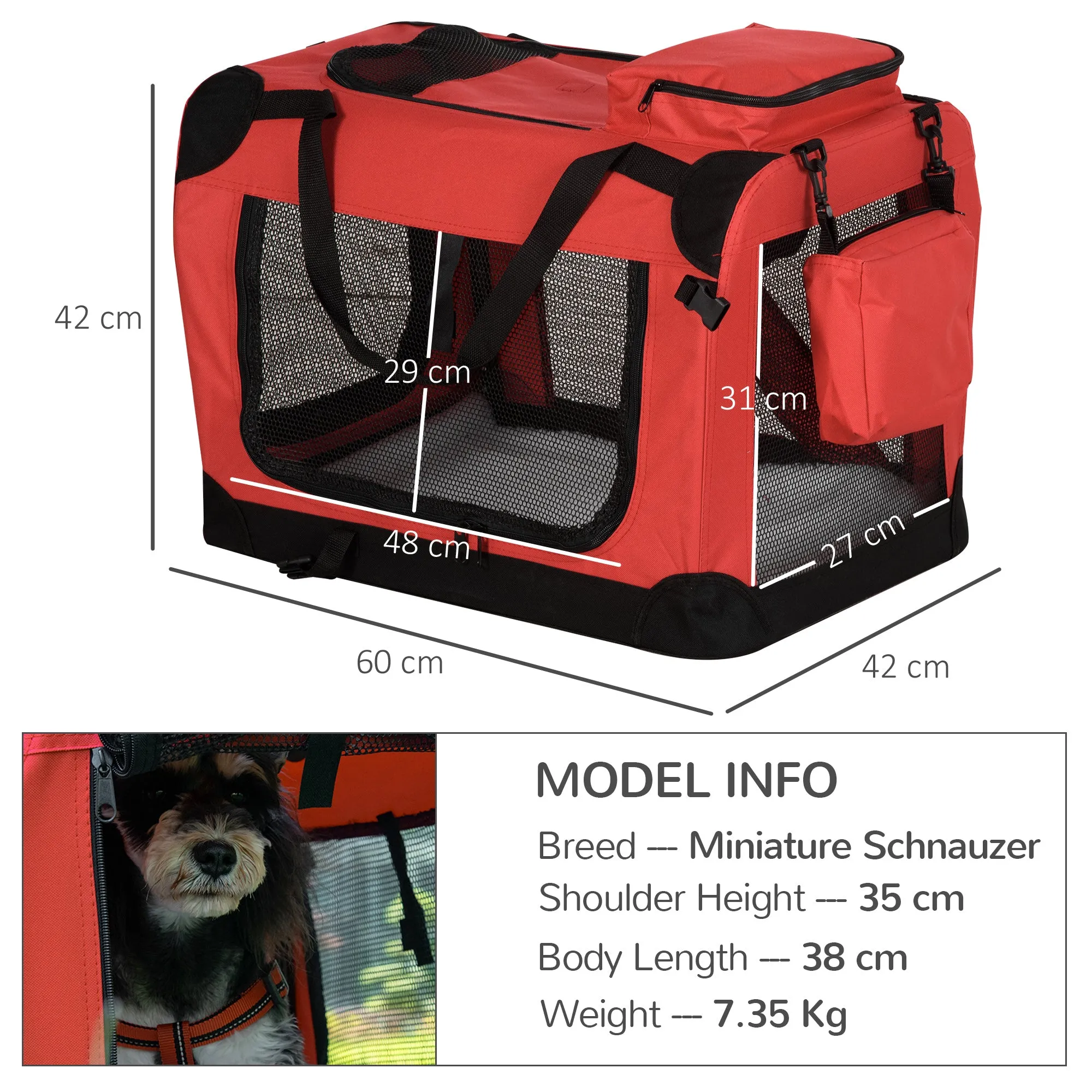 PawHut 60cm Foldable Pet Carrier, Soft Side Pet Travel Crate w/ Mat, Red