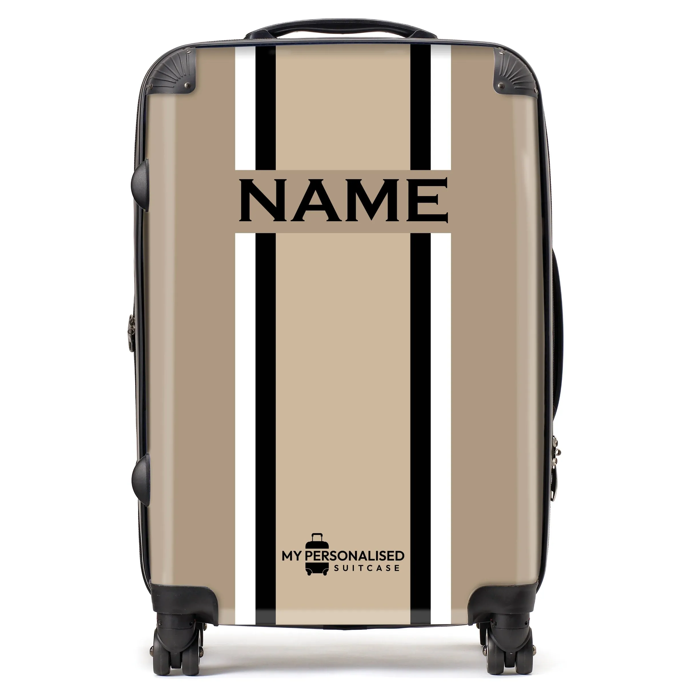 Personalised Dark Brown Striped Suitcase