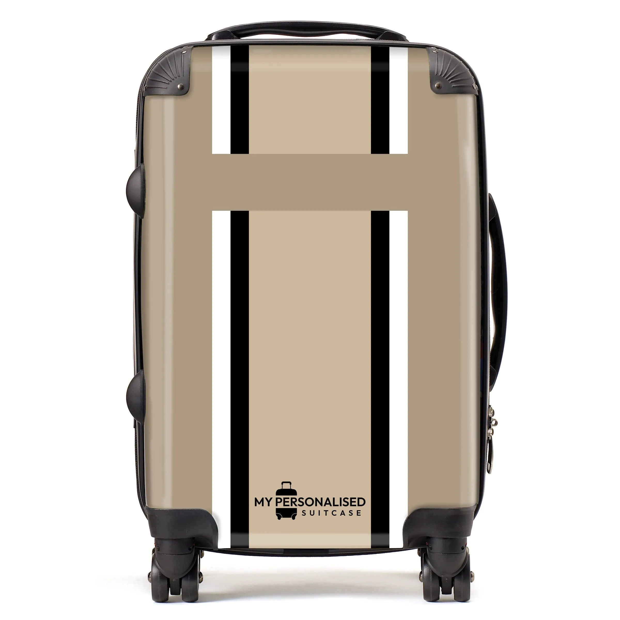 Personalised Dark Brown Striped Suitcase