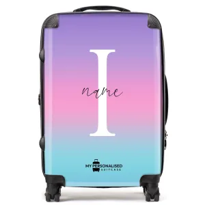 Personalised Pastel Blue, Pink and Purple Ombre Gradient Suitcase