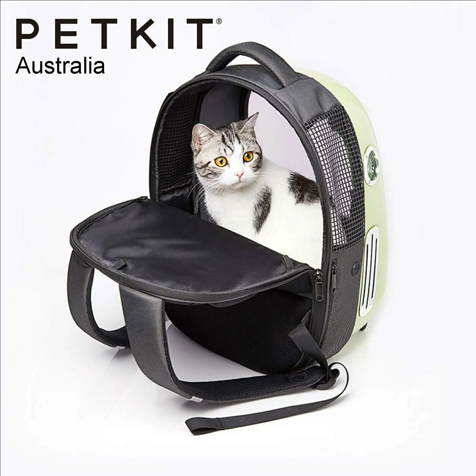 PETKIT Auto Air Fresh Cat Kitten Puppy Lamp Fan Capsule Carrier Backpack Travel - green