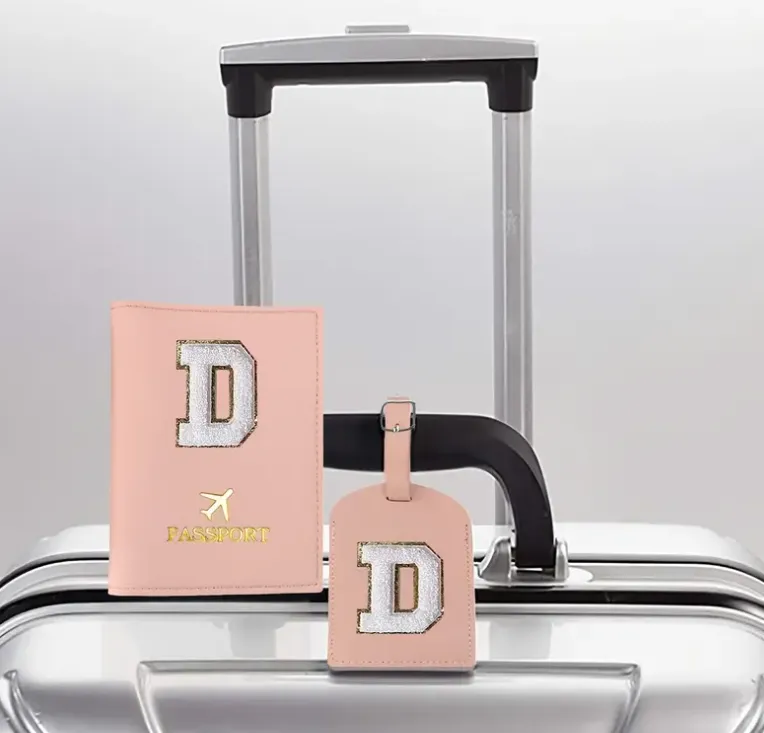 Pink Passport Cover & Suitcase Luggage Tag Set With Initial