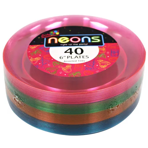 Plastic Neon Tableware<br/>Size Options: 9inch Plate, 6inch Plate, 10oz Bowl, and 6oz Bowl