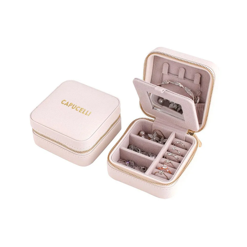 Portable Velvet Travel Box Ring Earring Jewelry Box Mirror Organizer Jewelry Storage Case