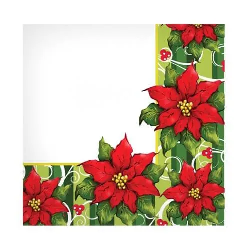 Premium Heavy Weight Paper Poisettia Wreath Tableware<br/>Size Options: 10inch Plate, 7inch Plate, Lunch Napkin, Beverage Napkin, 9oz Cup and 54inchx96inch Tablecover