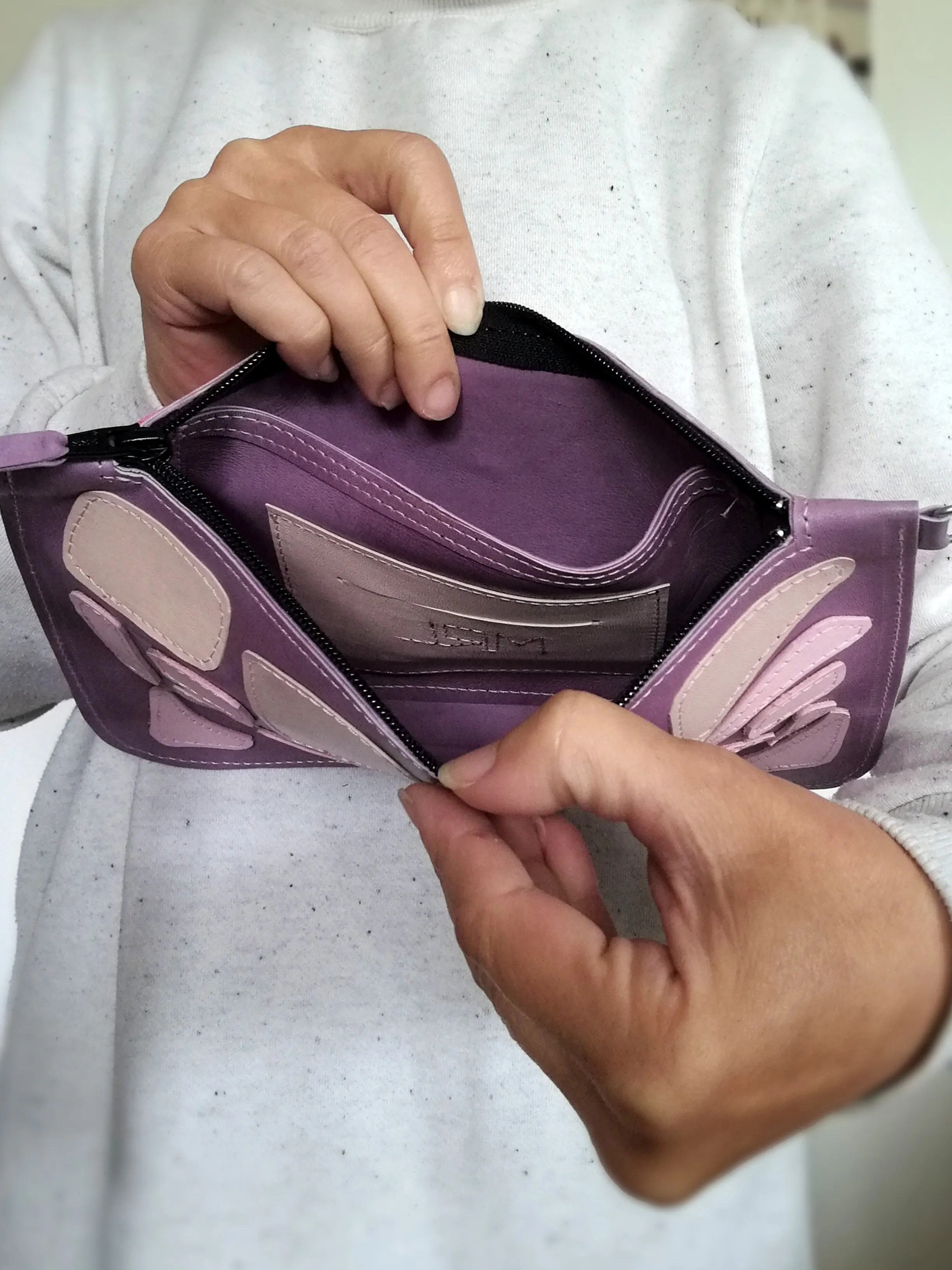 Purple Italian Leather Clutch Bag Convertible Leather Bag