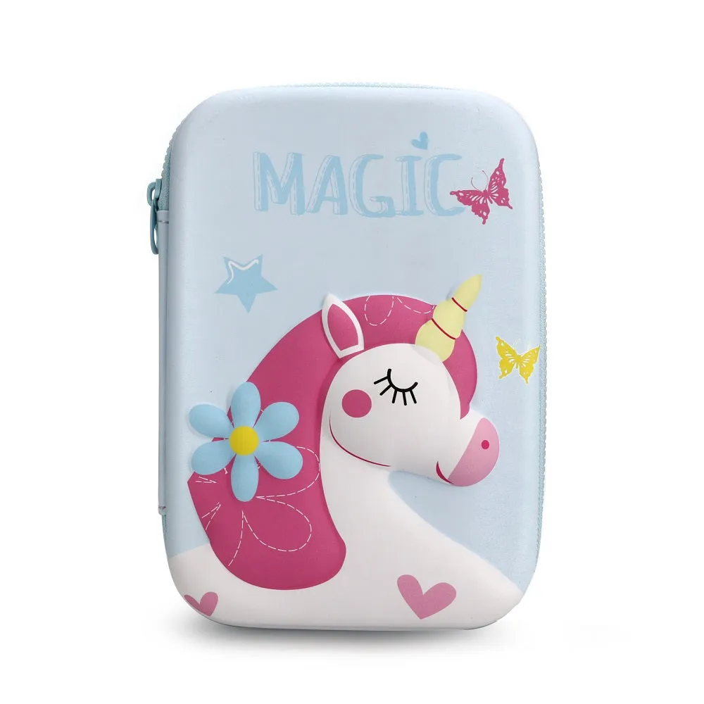 QIPS Unicorn Hardcase EVA 3D Embossed Super Jumbo Pencil Case Pouch Bag