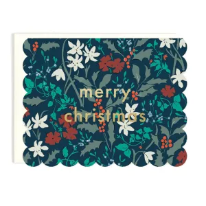 "Merry Christmas" Scalloped Floral Christmas Card